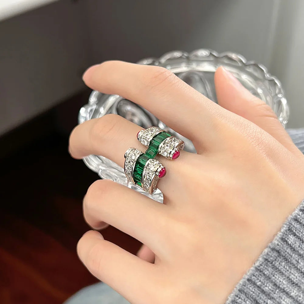 luckacco new retro 3*4mm ruby emerald sapphire rings lab diamond gemstone cocktail party fine jewelry female anniversary personality gift