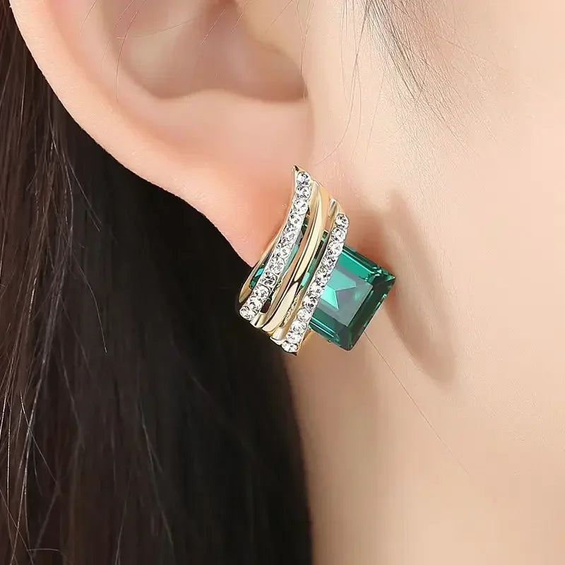 luckacco fashion gold-plated zircon earrings crystal earrings engagement earrings for women princess jewelry birthday anniversary gifts