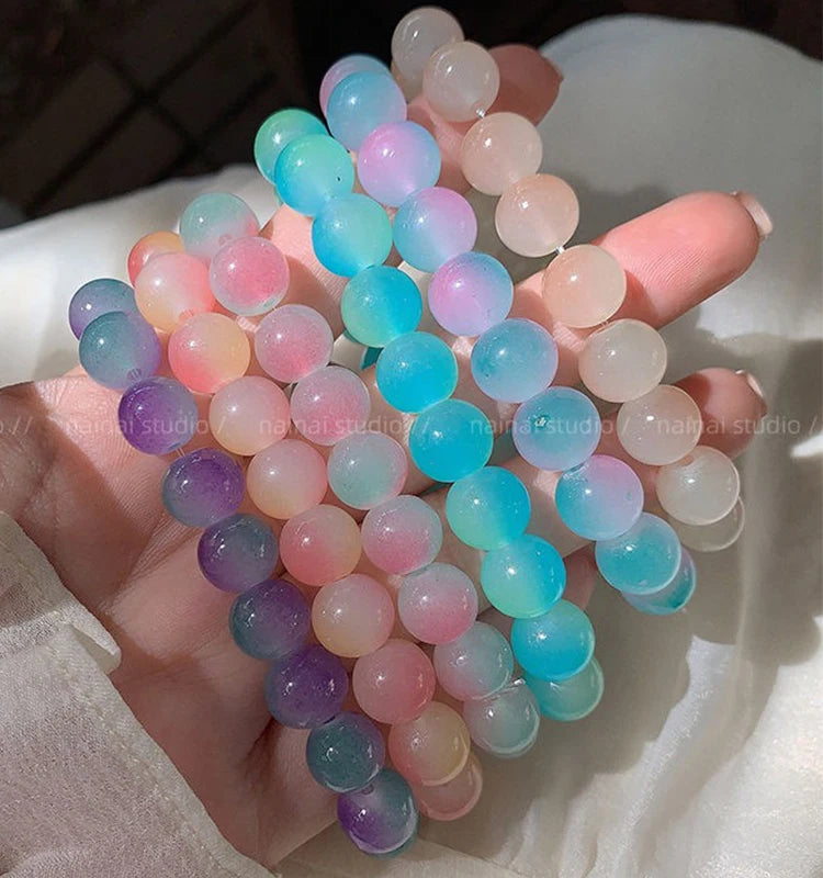 luckacco quartz crystal pink powder crystal quartz natural stone streche bracelet elastic cord pulserase jewelry beads lovers woman gift