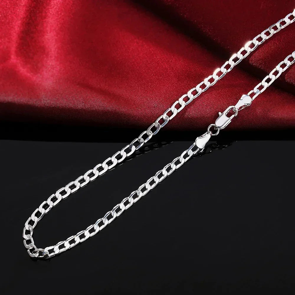 luckacco  men's 925 sterling silver necklace 2/4/6/8/10/12mm 40-75cm chain lobster clasp man boy women engagement jewelry