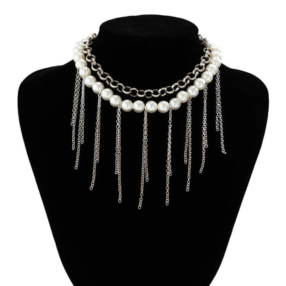 Luckacco Vintage Tassel Pendant Clavicle Necklace Women 2023 Multi layered Simple and Sweet Imitation Pearl Beaded Girl Fashion Jewelry