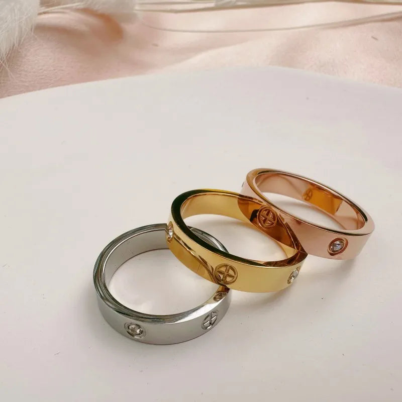 luckacco trend luxury brand cross stainless steel zircon ring with stone for woman girl for men couple finger wedding ring bague femme