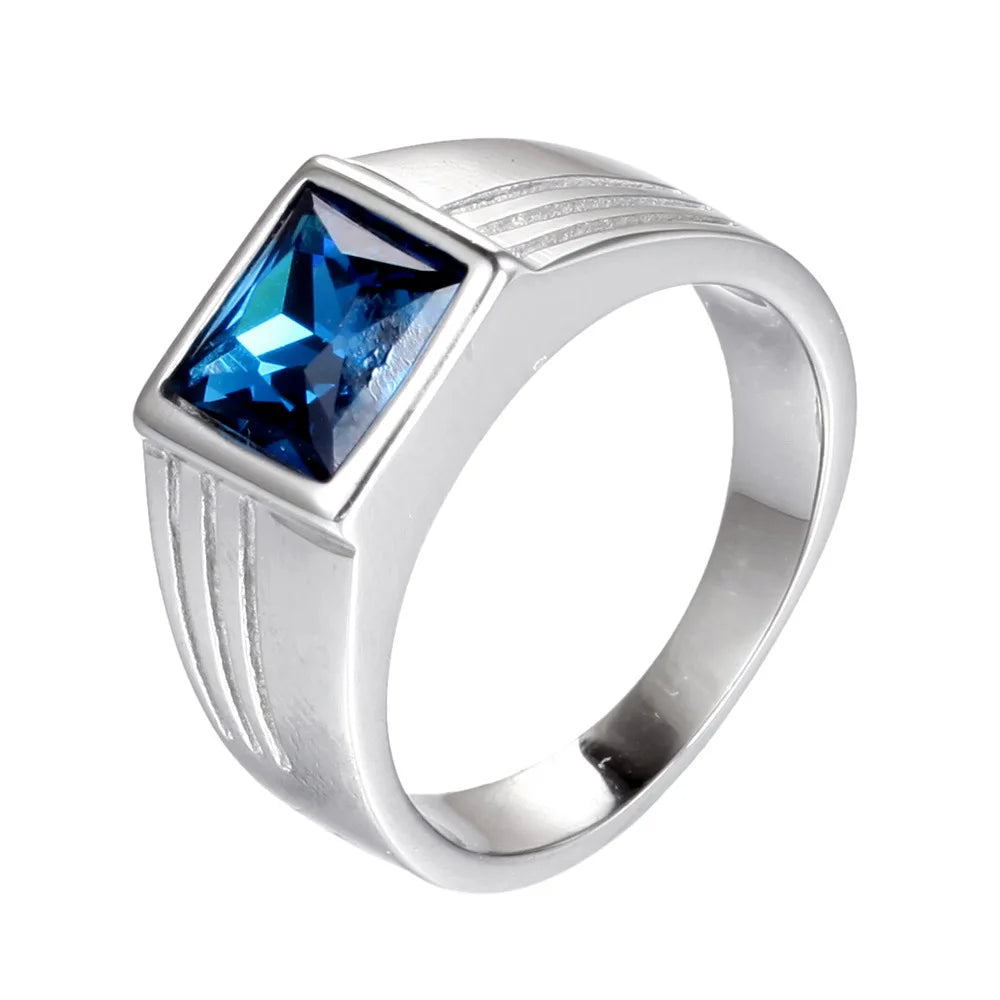 luckacco non-fading high quality big stone rings for men women punk hip hop 316l stainless steel ring fashion jewelry gifts