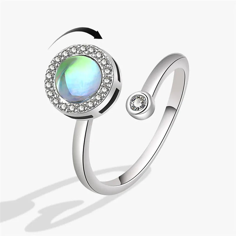 luckacco ethnic mandala flower finger rings for women girls rotating rose sun planet anxiety knuckle ring anti stress jewelry