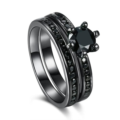 Luckacco Couple Rings Exquisite Women Rhinestones Zirconia Rings Set Simple Gold Color Men Stainless Steel CZ Stone Rings Wedding Jewelry