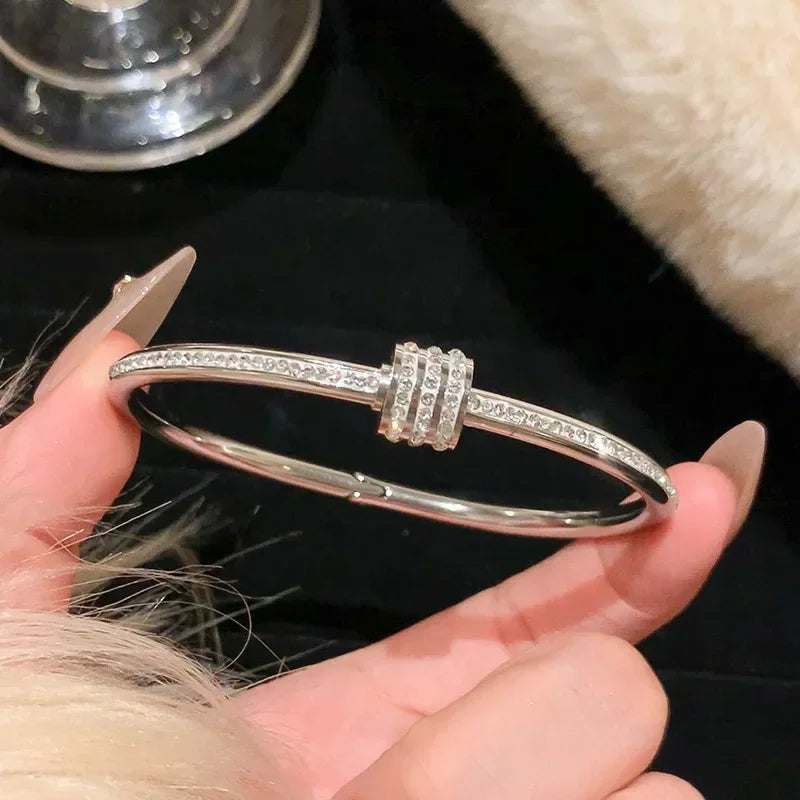 luckacco silver color stainless steel colorfast bracelets skyful star bracelet set for women fashion light luxury jewelry gifts