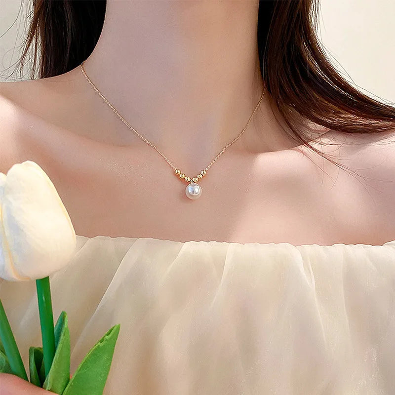 luckacco 2023 new fashion trend unique design delicate vintage zircon flower pearl necklace women jewelry wedding party premium gift