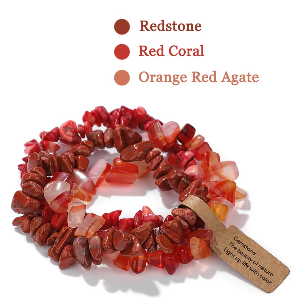 luckacco 3pcs natural chip stone bracelet set irregular fluorite quartzs stretch bracelet with tag healing jewelry gifts for women men