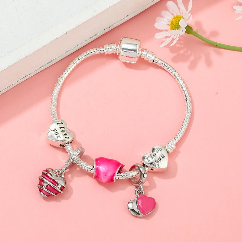 luckacco romantic style jewelry charm bracelets with family love beads bracelet for women couples pulseras jewelry gift special offer