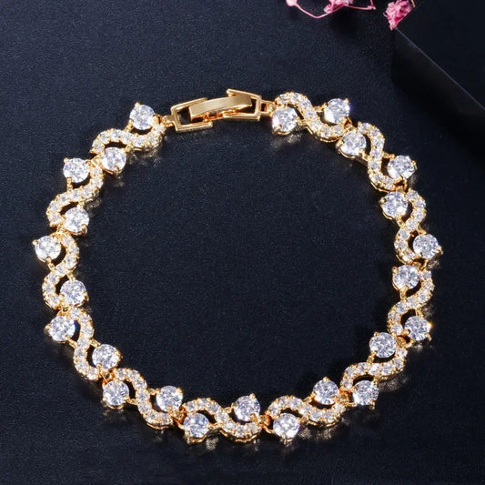 Luckacco Exquisite Shiny Tennis Ball Shape Crystal Zircon Bracelet for Women Fashion Evening Party Jewelry Girls Gift