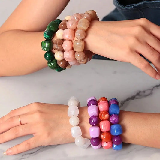 Luckacco Acrylic Chunky Irregular Square Round Beaded Bracelet for Women European and American Simple Bracelet Fashion Hand Accessories