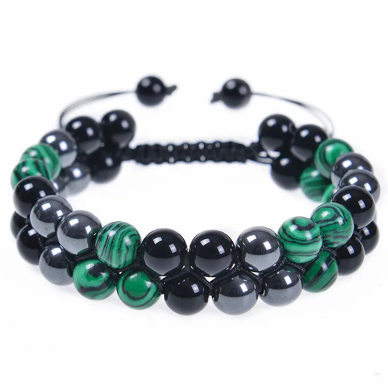 luckacco 8mm natural tiger eye stone adjustable bracelet double layer hand woven  row strand beaded bangles couple party jewelry