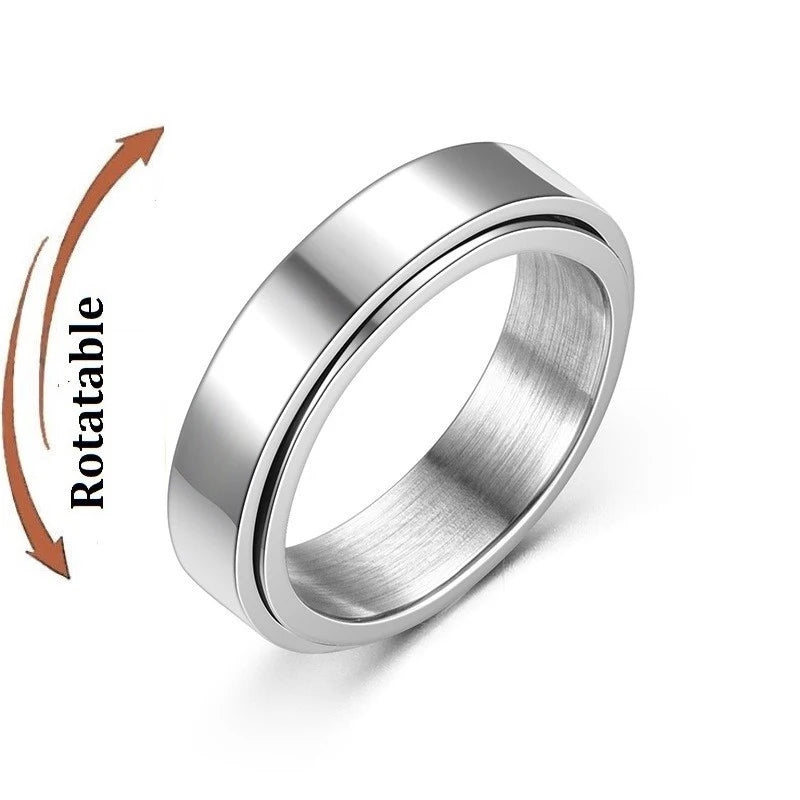 luckacco simple stainless steel anxiety fidget spinner rings for couple rotating anti stress wedding band knuckle ring fashion jewelry