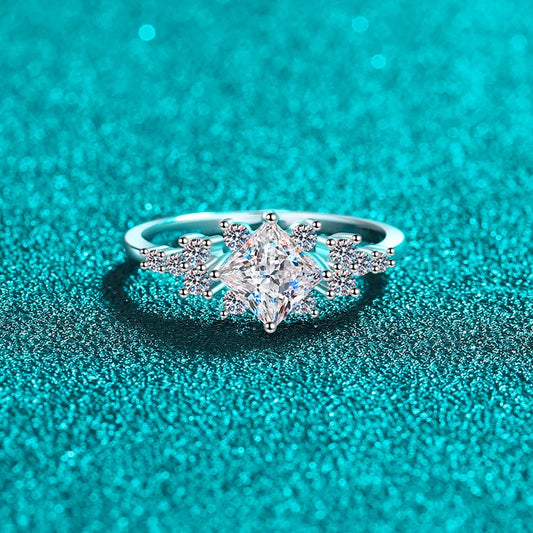 Luckacco Luxury 18K white gold wedding ring 1ct D color real moissanite square geometric design ring exquisite women's jewelry