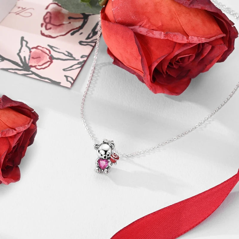luckacco necklace 925 sterling silver butterfly love heart bear classic simple adjustable necklace for women girl fashion jewelry gifts