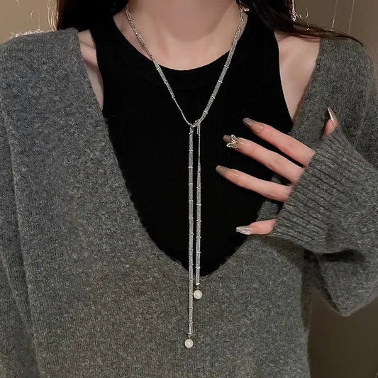 Luckacco New Trendy Fashion 925 Silver Pearl Simple Elegant Thin Chain Pendant Necklace for Women Girl Jewelry Dropship