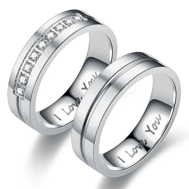 luckacco fashion women men titanium steel ring classic letter i love you rings gold color jewelry for couple weeding gift accessories