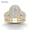 Luckacco 2PCS Diamond Couple Rings Set Woman Wedding Engagement Sterling Silver Ring Shining Luxury 5A Zircon 14k Gold Classic Jewelry