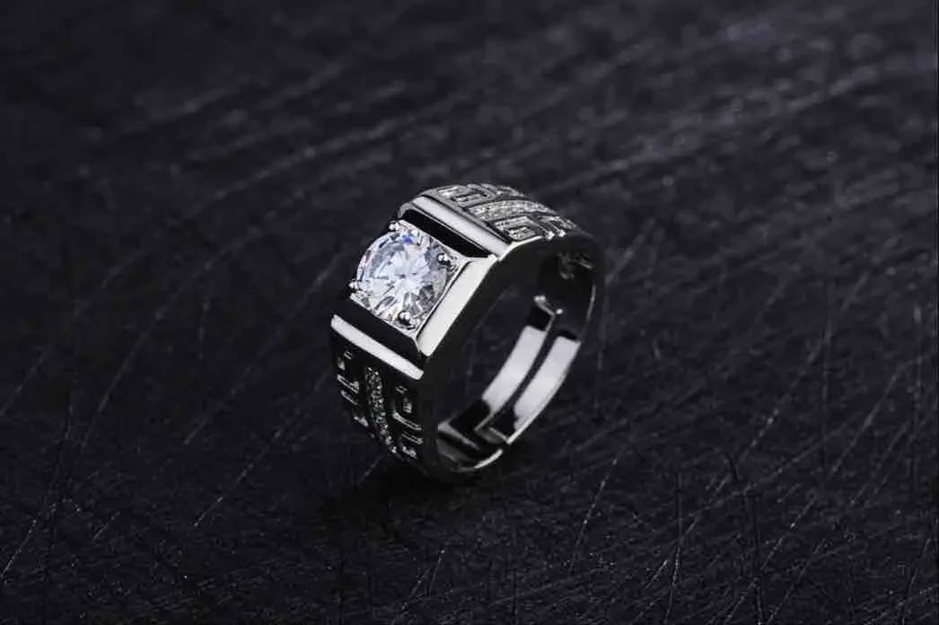 luckacco charm silver color rings for men shining crystal adjustable size fashion gifts engagement wedding high quality jewelry