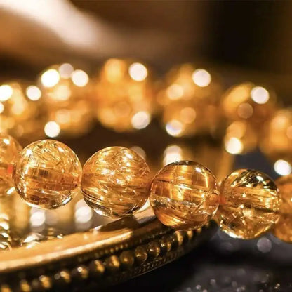 Luckacco Natural Brazil Old Ore Dragon Robe Titanium Crystal Bracelet Crystal Women's round Beads Bracelet Couple Lucky Beads Jewelry