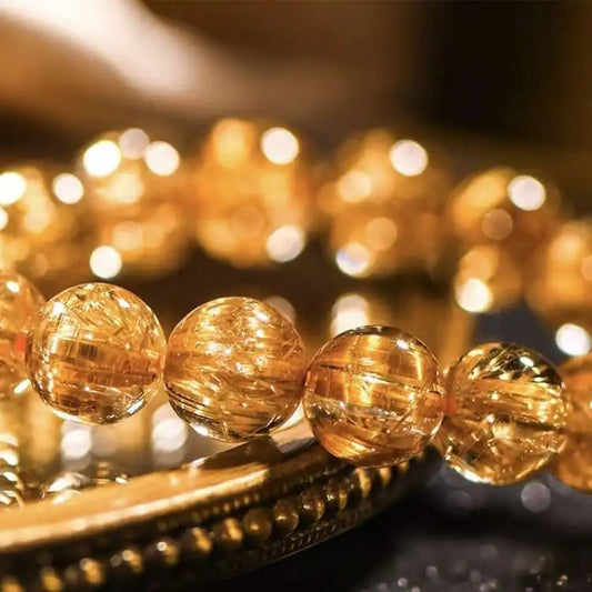 Luckacco Natural Brazil Old Ore Dragon Robe Titanium Crystal Bracelet Crystal Women's round Beads Bracelet Couple Lucky Beads Jewelry