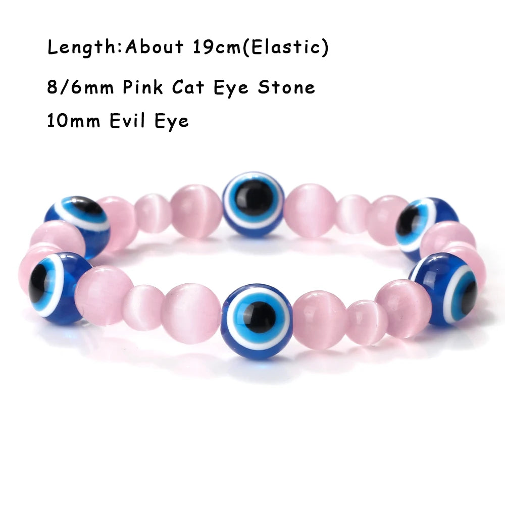 luckacco natural cat eye stone bracelet & bangle for women brief white pink opal beads yoga balance jewelry lucky wristband handmade gift