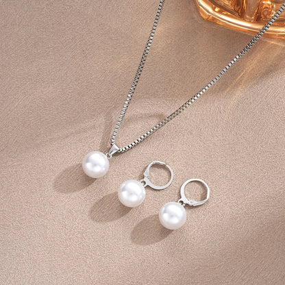 Luckacco 3 Pcs Round Pearl Jewelry Set Of Earring Pendant Necklace For Women Exquisite Fashion Rhinestone Double Wedding Jewelry Set Gift