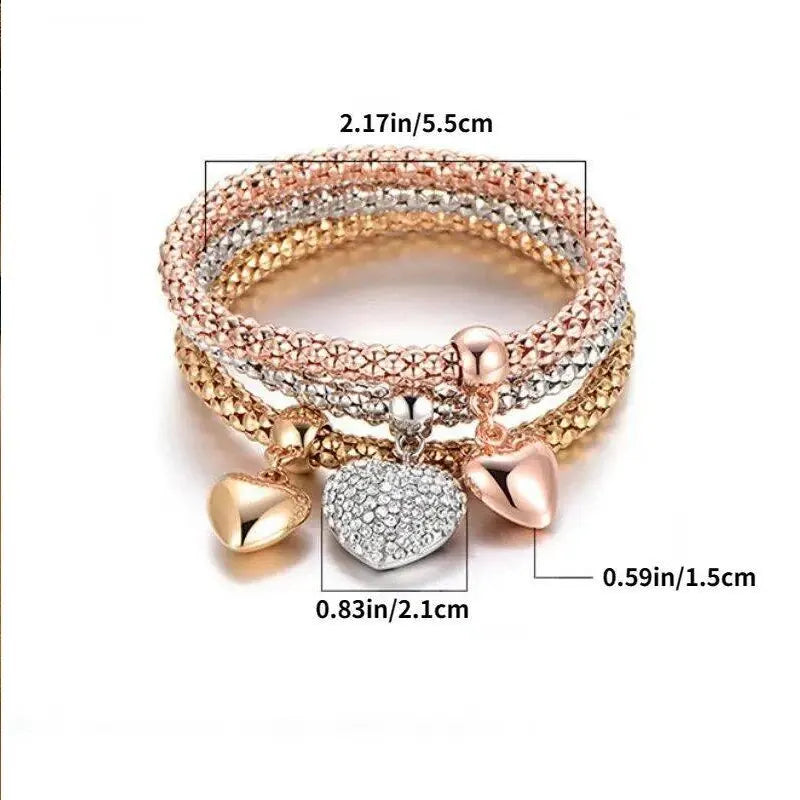 luckacco 3 pcs set heart lock key music sign charm bracelet owl rose gold plating silver color chain owm charm bangle jewelry set