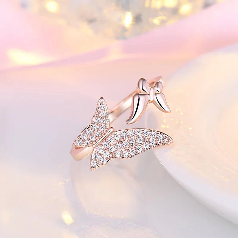 luckacco 925 sterling silver zircon butterfly ring for women rings wedding fine jewelry accessories 2025 trendy party gifts