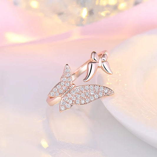 Luckacco 925 Sterling Silver Zircon Butterfly Ring For Women Rings Wedding Fine Jewelry Accessories 2025 Trendy Party Gifts