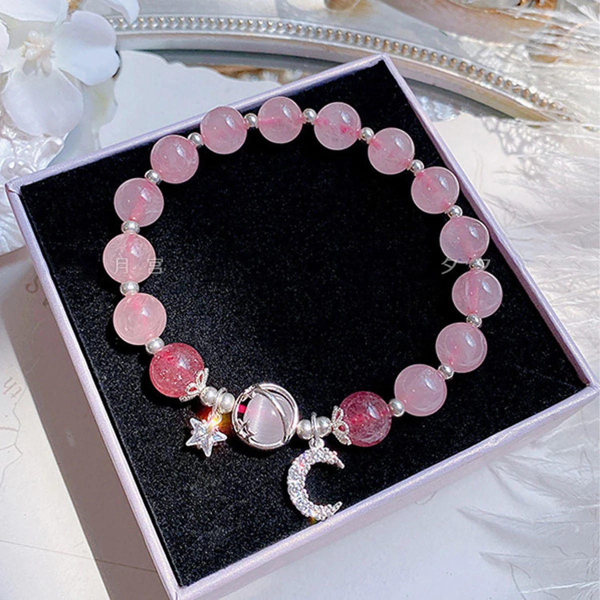 luckacco 1 starry cat's eye stone bracelet for female instagram in a niche design, new grey moonlight star moon crystal bracelet-805088