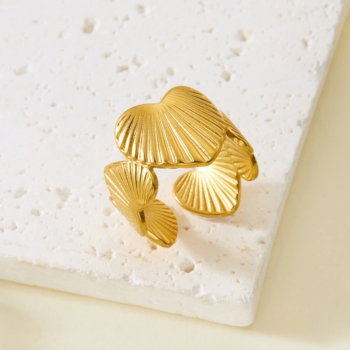 luckacco trendy gold color stainless steel ring for women bohemian shell starfish conch flower butterfly heart ring party jewelry gift