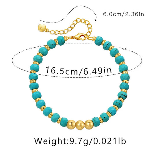 Luckacco Irregular Cut Turquoise Beads Handmade Bracelet For Women Ethnic style Adjustable Size Casual Jewelry Accessories Lady Gifts
