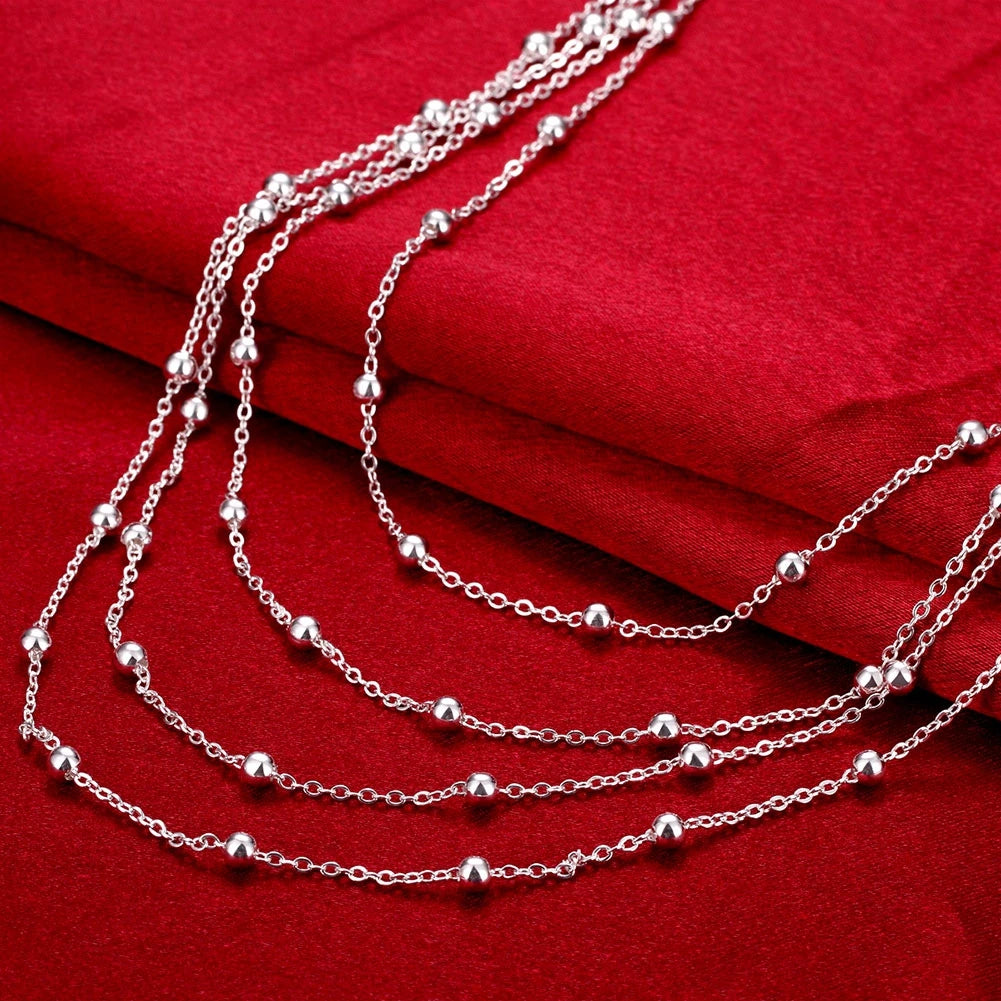 luckacco hot sale 925 sterling silver fashion jewelry 18 inches smooth bead chain necklace for women wedding birthday gifts