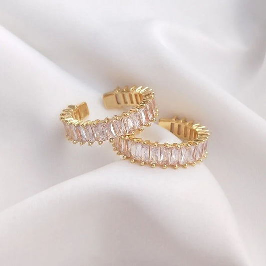 Luckacco Stainless Steel Geometric White Zircon Rings For Women's Finger Opening Crystal Engagement Wedding Jewelry Birthday Party Gift