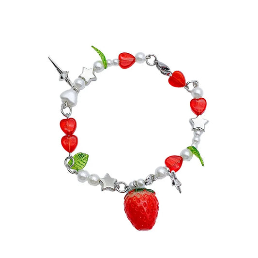 Luckacco 1 Pc Exquisite Strawberry Cute Fashion Color Alloy Beaded Bracelet Set Women Party Favors