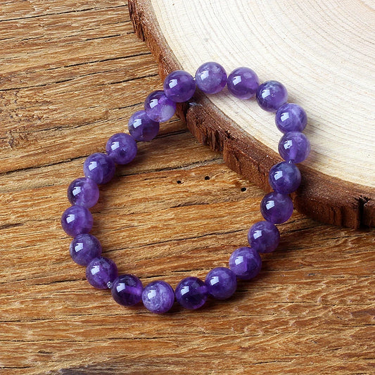Luckacco Geniune Amethyst Natural Crystal Bracelet for Women Pulsera Amethust Bracelet Made of Real Natural Stone Beads Body-Purifying