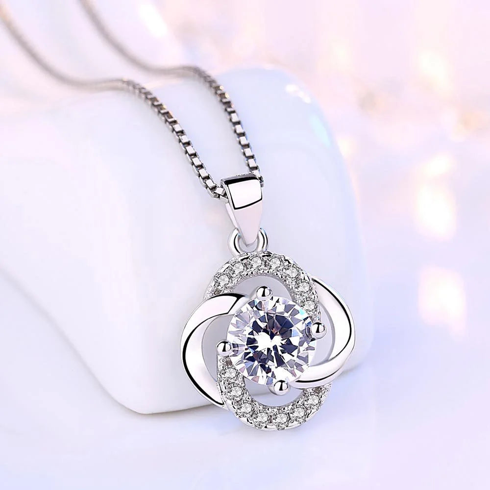 luckacco female 925 sterling silver flower amethyst pendants and necklaces for women wedding party fashion jewelry