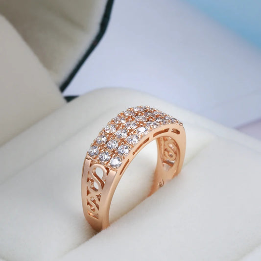 Luckacco Wbmqda Sparkling Full Zircon Ring For Women 585 Rose Gold Color Romantic Wedding Engagement Accessories Best Jewelry Gift