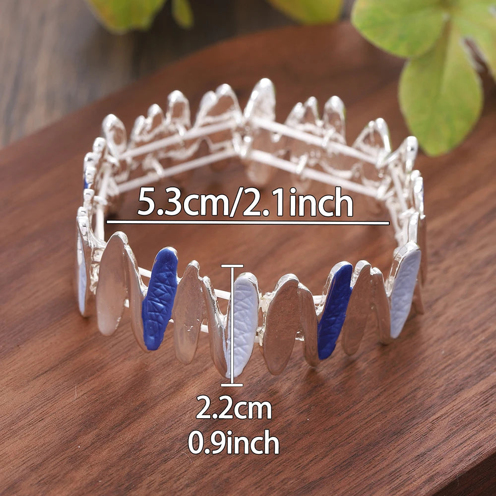 luckacco fashion drip oil geometric elastic bracelet for women accessories new trendy silver color bangle daily party prom jewelry gifts