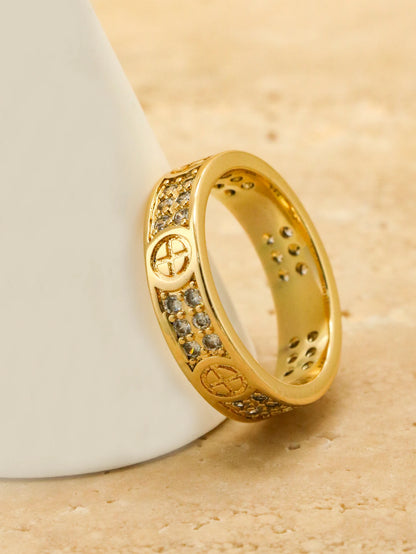 Luckacco 1 Piece Hot Selling Men Inlaid Zircon Classic Gold Color Rings For Women Rings Gift Jewelry