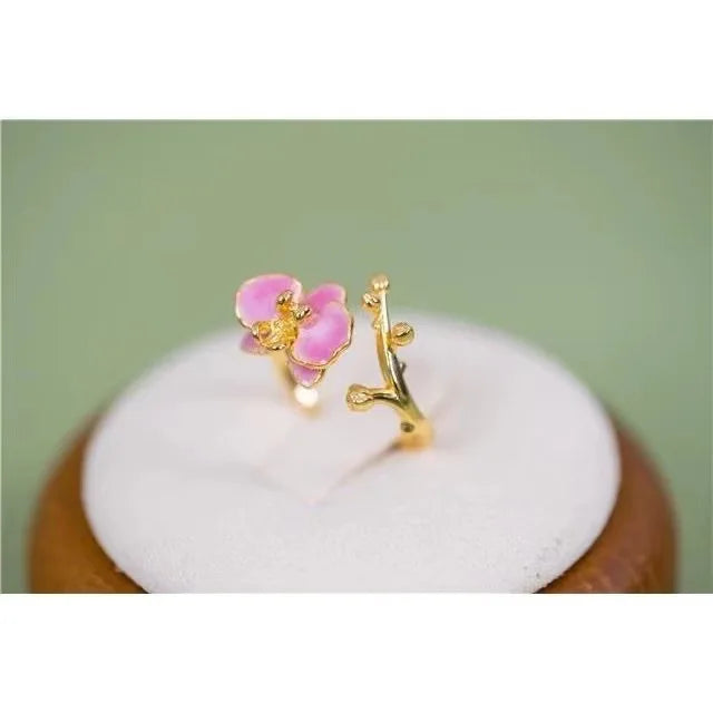luckacco fashion vintage pink enamel flower rings for woman adjustable retro female ring y2k jewelry luxury charm gift engagement jewelry