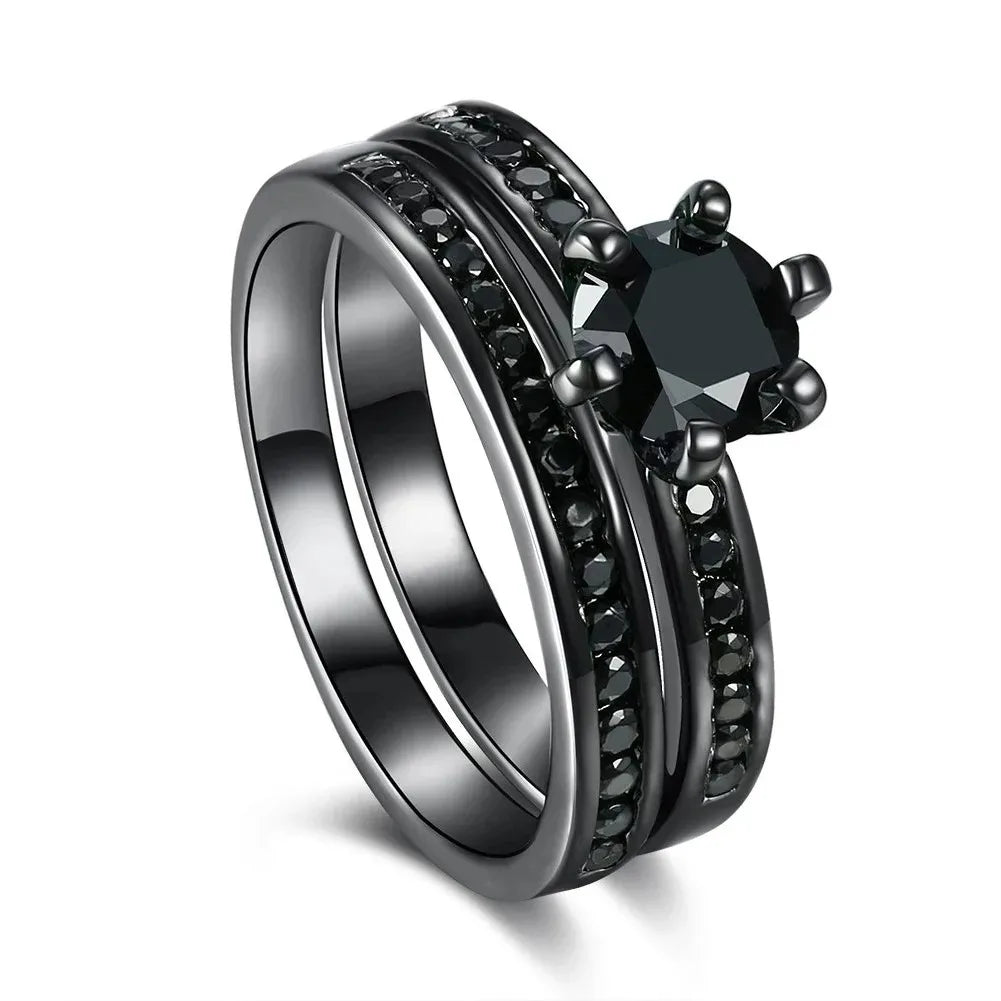 luckacco fashion couple rings charm purple rhinestones cz women rings set trendy men stainless steel zirconia ring wedding band jewelry