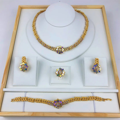 Luckacco TITI Africal Gold Color Jewelry Set Sparkly Prom Jewellery Design Necklace Bracelet Earrings Ring Dubai Bridal Wedding Gifts