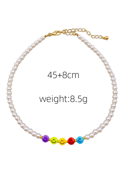 Luckacco Charming Acrylic Pearl Necklace with Colorful Smiling Beads for Women necklace for women