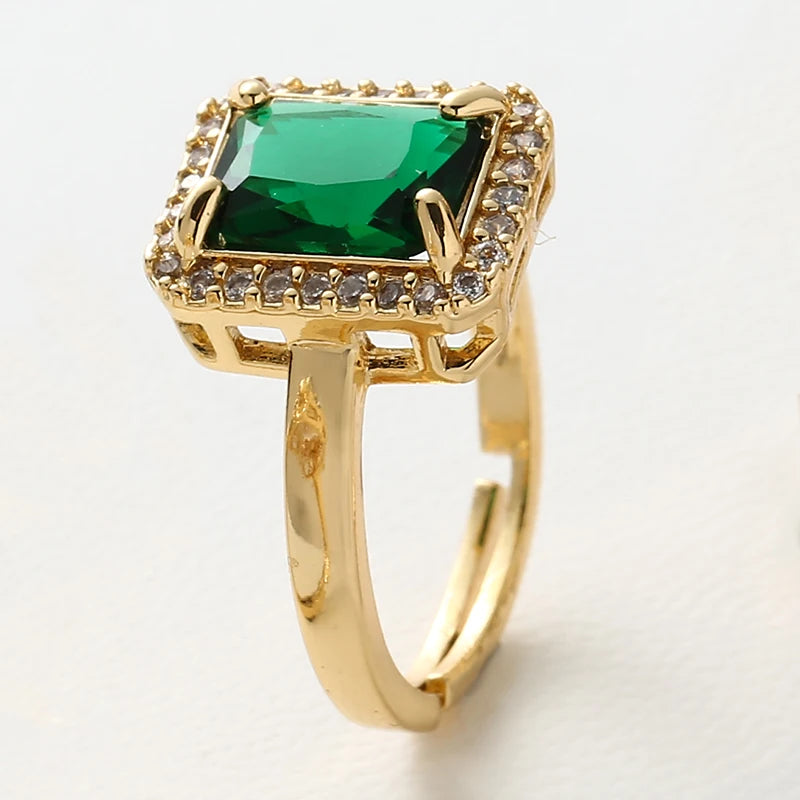 luckacco new arrivals women's rings zircon square green black open rings girls party finger ring fashion copper jewelry gifts
