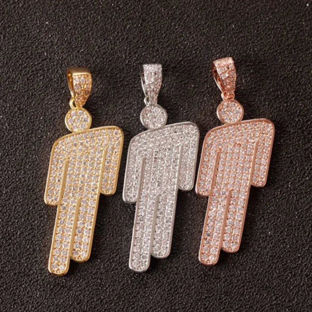 luckacco hip hop necklace,stainless steel round head zircon couple pendant necklace,skew head pendant full of zircon chaoren necklace