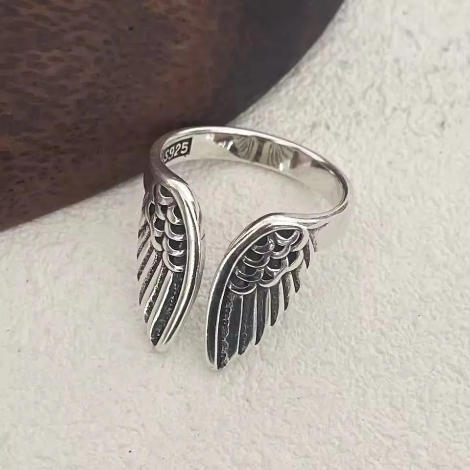 luckacco sam panda 925 sterling silver rings for women men fine jewelry finger adjustable open wing shape ring for party birthday gift