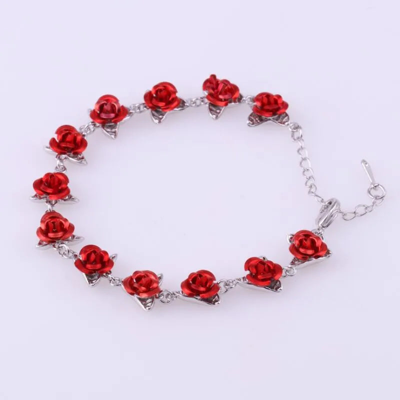luckacco romantic adjustable red rose link chain bracelet fashion valentine gift for lover women's hand bracelets bride jewelry accessori