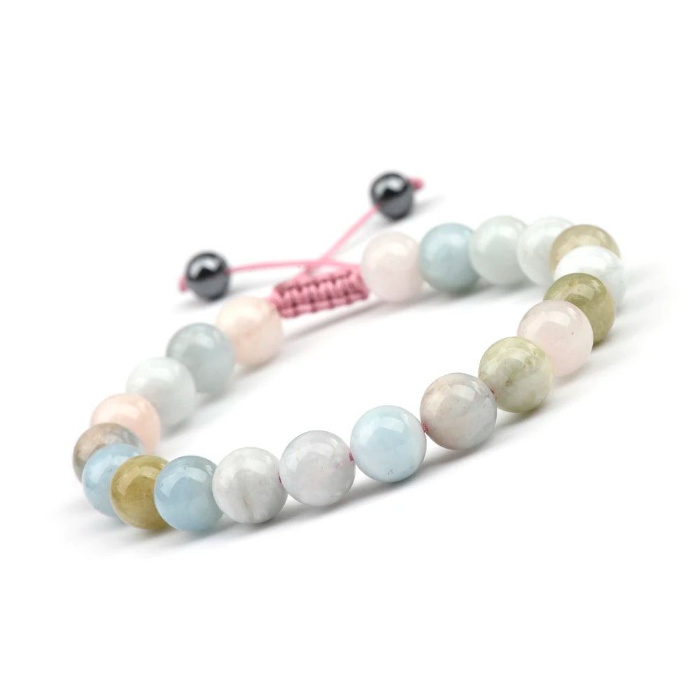 luckacco 1p 8mm rose quartz amethyst sunstone moonstone braided ajustable beaded bracelet natural gem crystal energy gift for men women